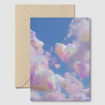 Pastel Rainbow Heart Clouds Blue Sky