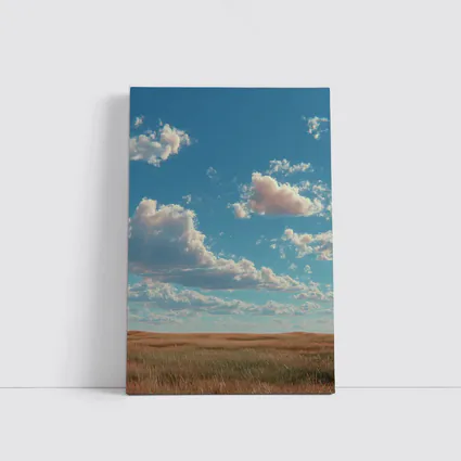 Golden Prairie Field Under Blue Cloudy Sky