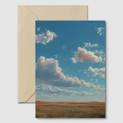 Golden Prairie Field Under Blue Cloudy Sky