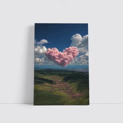 Pink Heart Cloud Over Green Hills