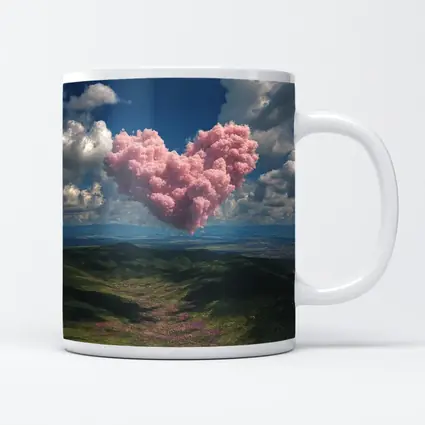 Pink Heart Cloud Over Green Hills