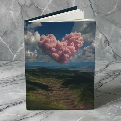 Pink Heart Cloud Over Green Hills