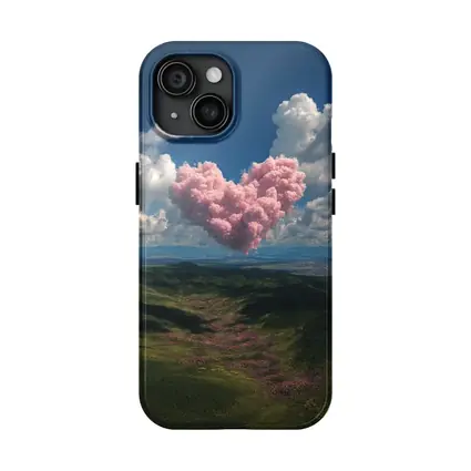 Pink Heart Cloud Over Green Hills