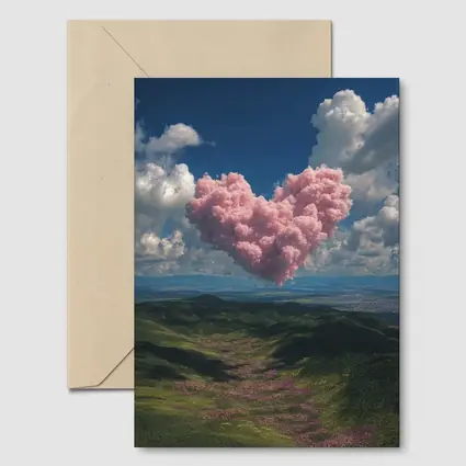 Pink Heart Cloud Over Green Hills