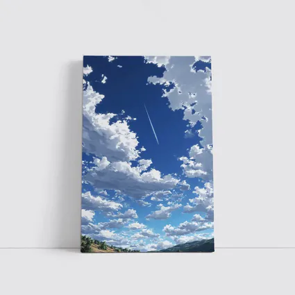 Anime Blue Sky Clouds Airplane Trail Art