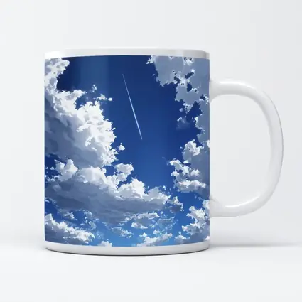 Anime Blue Sky Clouds Airplane Trail Art