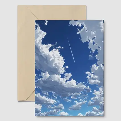 Anime Blue Sky Clouds Airplane Trail Art