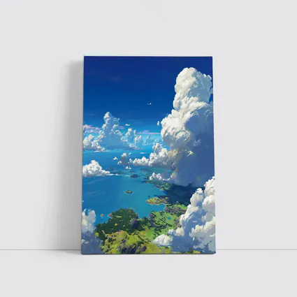 Anime Aerial View Islands Blue Sky Clouds