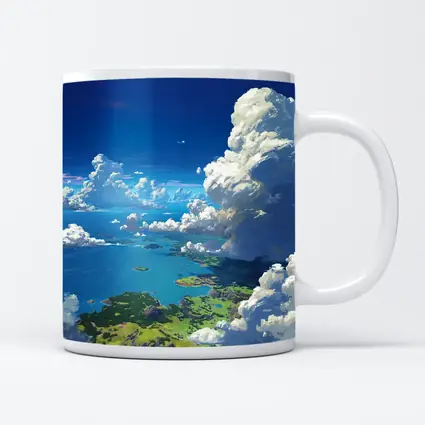 Anime Aerial View Islands Blue Sky Clouds