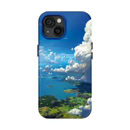 Anime Aerial View Islands Blue Sky Clouds