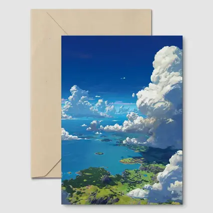Anime Aerial View Islands Blue Sky Clouds