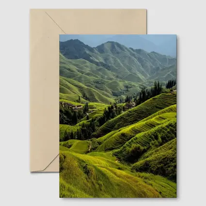 Green Rice Fields Terraced Mountain Landscape China