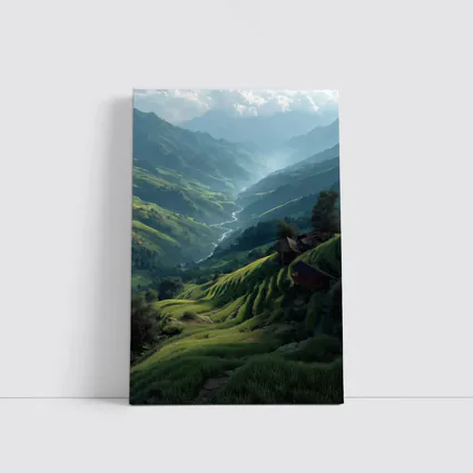Green Rice Fields Valley Mountain Landscape