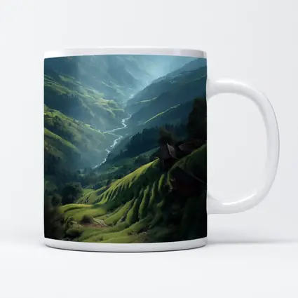 Green Rice Fields Valley Mountain Landscape