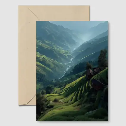 Green Rice Fields Valley Mountain Landscape