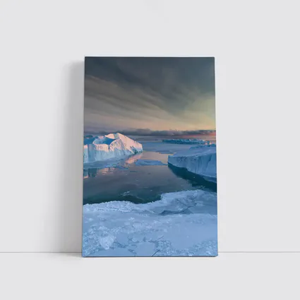 Arctic Icebergs Frozen Ocean Sunset Sky