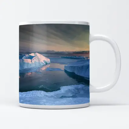 Arctic Icebergs Frozen Ocean Sunset Sky