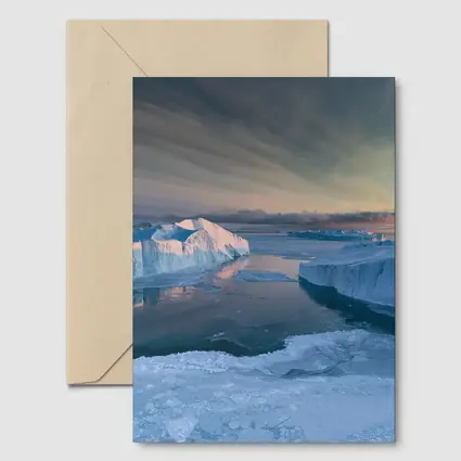 Arctic Icebergs Frozen Ocean Sunset Sky