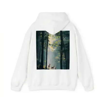 Deer Family Standing In Misty Forest