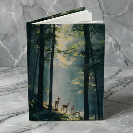 Deer Family Standing In Misty Forest