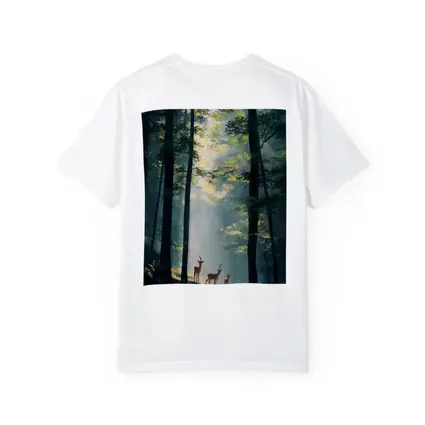 Deer Family Standing In Misty Forest
