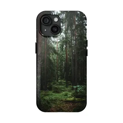 Dark Pine Forest Moss Green Woodland Scene