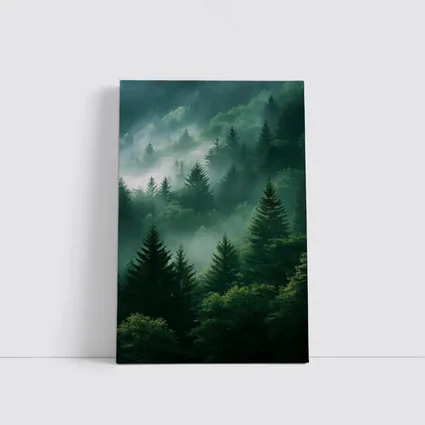 Misty Green Forest Pine Trees Mountain Landscape