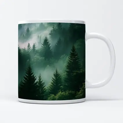 Misty Green Forest Pine Trees Mountain Landscape