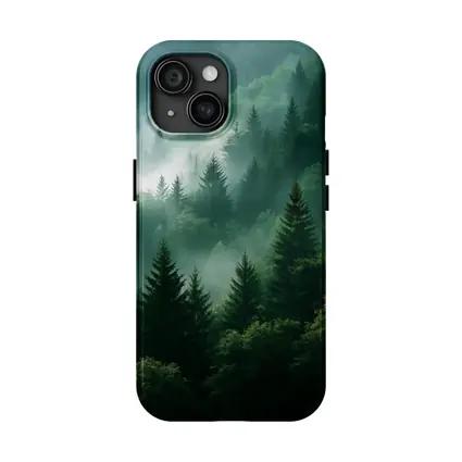 Misty Green Forest Pine Trees Mountain Landscape