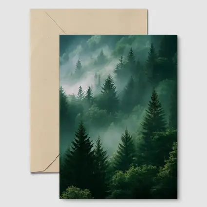 Misty Green Forest Pine Trees Mountain Landscape