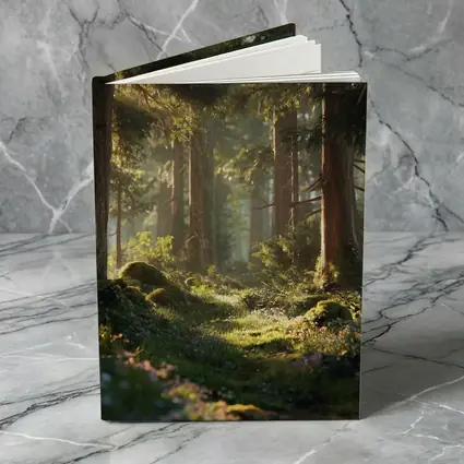Sunlit Forest Path Through Ancient Trees