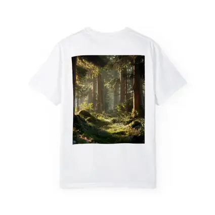 Sunlit Forest Path Through Ancient Trees