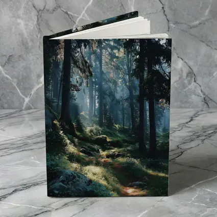 Misty Forest Path With Tall Pine Trees