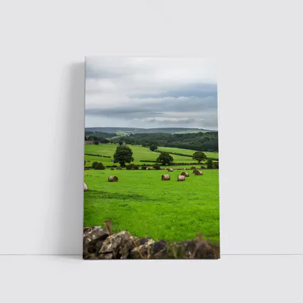 Green English Fields Hay Bales Countryside