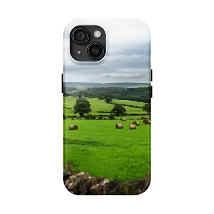 Green English Fields Hay Bales Countryside