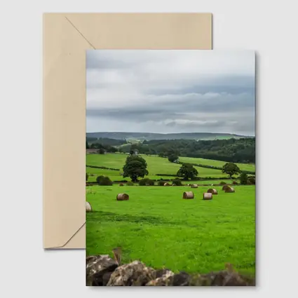 Green English Fields Hay Bales Countryside