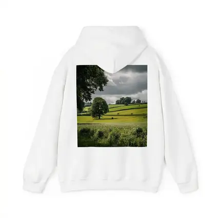Rolling Green Fields Under Stormy Cloudy Sky