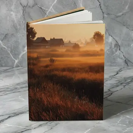 Misty Rural Village at Golden Sunrise