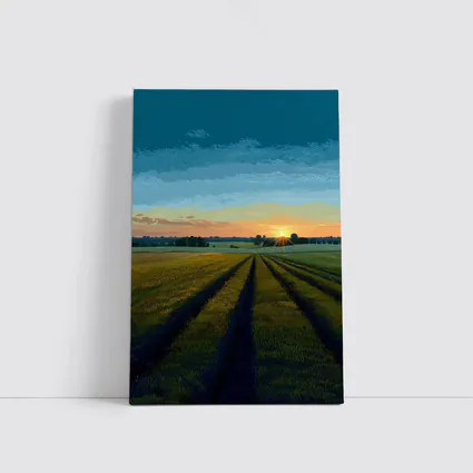 Sunset Over Green Farm Fields Art