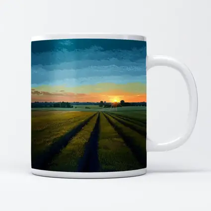 Sunset Over Green Farm Fields Art