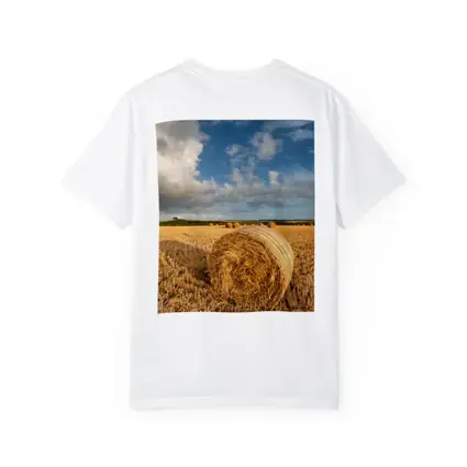 Hay Bale Golden Harvested Field Blue Sky
