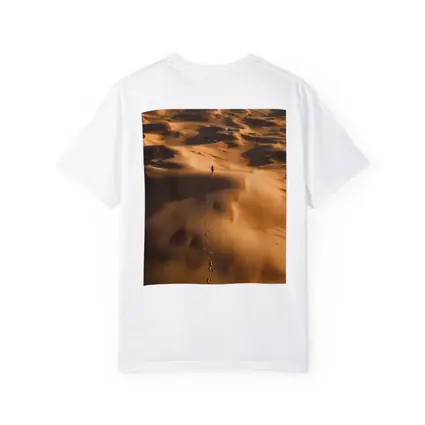 Lone Figure Walking Vast Golden Desert Dunes