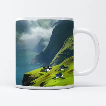 Green Cliffside Village Overlooking Dramatic Fjord