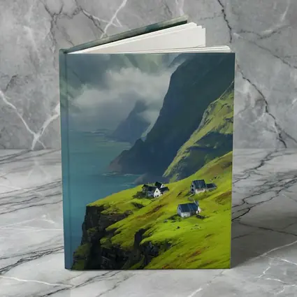 Green Cliffside Village Overlooking Dramatic Fjord