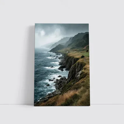 Stormy Coastal Cliffs Green Hills Ocean View