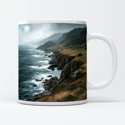Stormy Coastal Cliffs Green Hills Ocean View