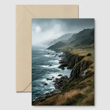 Stormy Coastal Cliffs Green Hills Ocean View