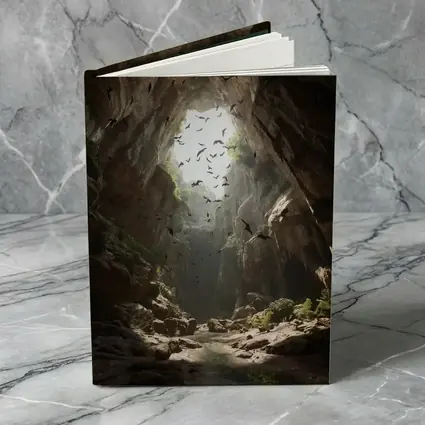 Cave Opening With Bats Flying Above