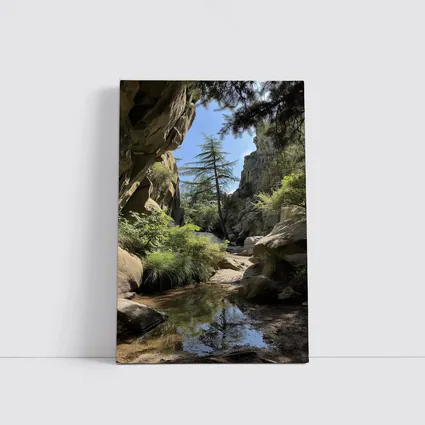 Rocky Canyon Creek With Tall Pine Tree