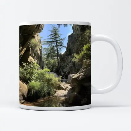 Rocky Canyon Creek With Tall Pine Tree